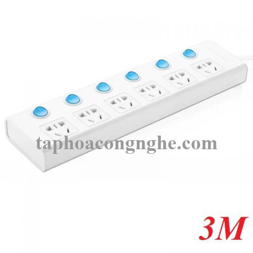 Ugreen 30242 3M Màu Trắng Ổ cắm điện đa năng 6 cổng + công tắc MAX 2500W CD117 30030242